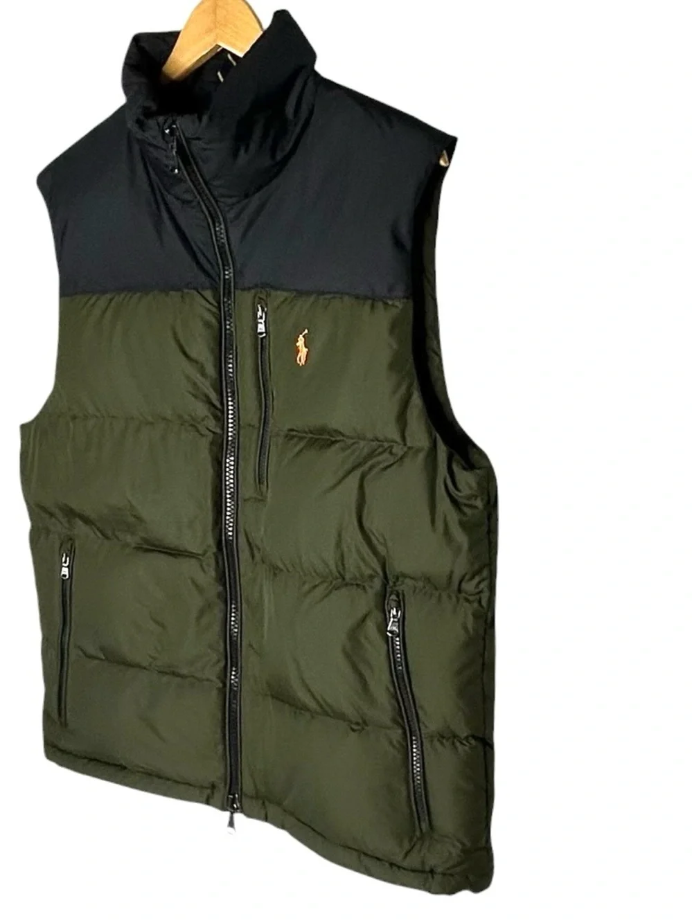 POLO RALPH LAUREN Men M Gorham Black Green Down Puffer Body Warmer Vest Gilet.